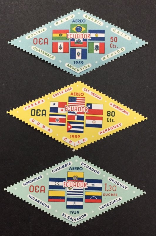 Ecuador 1959 #c352-4, O.A.S. Flags, MNH.