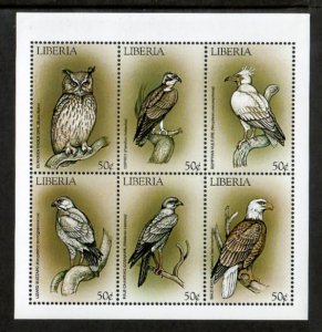 Liberia 1999 - Birds Bald Eagle Owl - Sheet of 6 Stamps - Scott #1402 - MNH