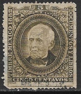 MEXICO REVENUES 1882 5c Wove PAPER DOCUMENTARY TAX MEXICO DF Control Used DO77