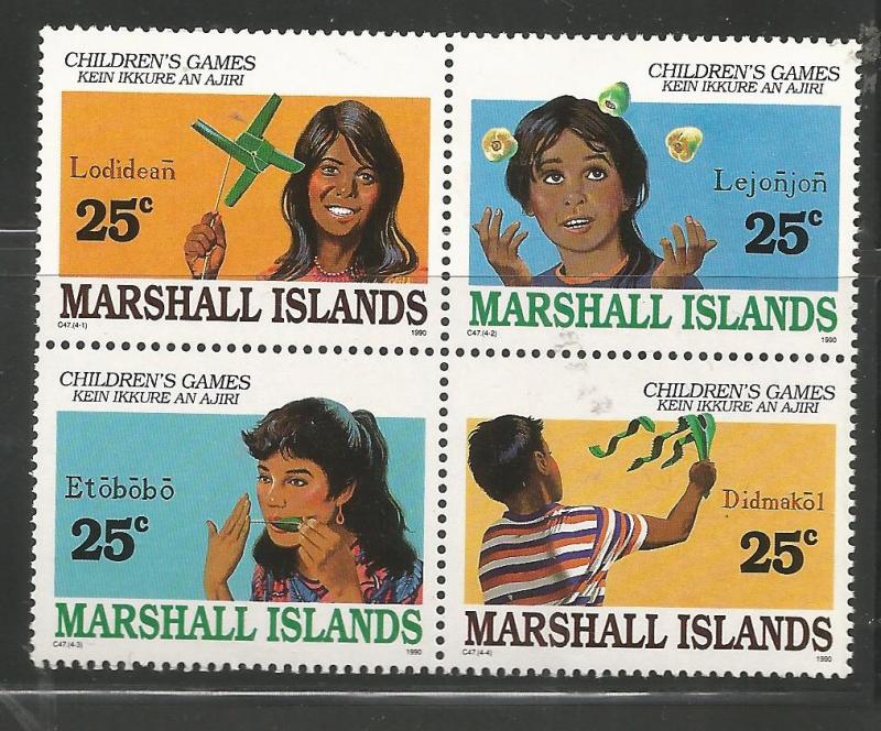 MARSHALL ISLANDS 369A  MNH, BLOCK OF 4, CHILDREN'S GAMES