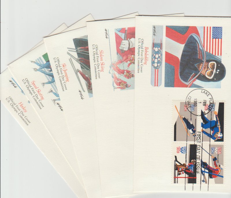 1795-1798 FDC First Day Covers Set of 5 Block+Singles Winter Olympics Fleetwood