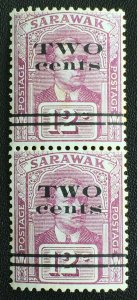 Sarawak 1923 2c on 12c PAIR MLH VARIETIES SG73 &SG73a M2477