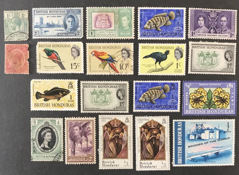 British Honduras Mixed lot, 19 total issues, #110820, CV $4.75+