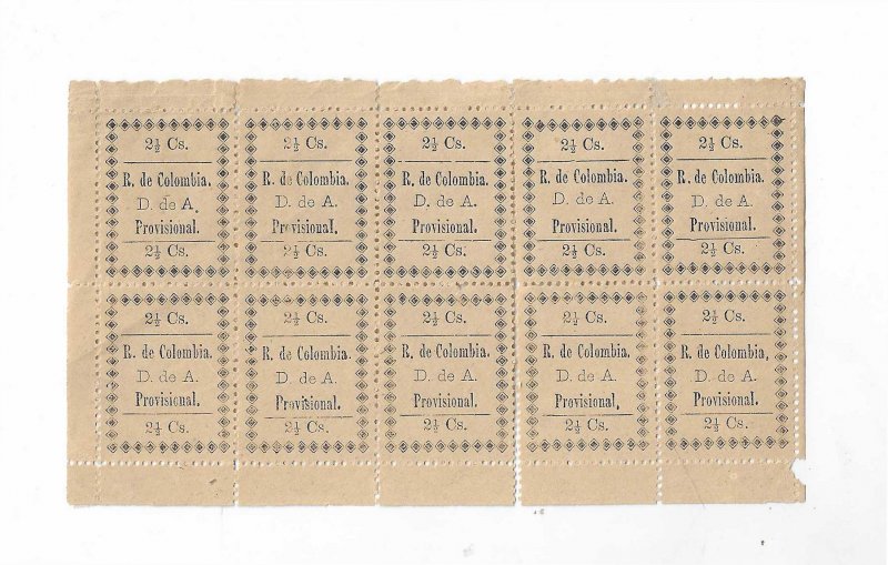 Colombia (Antioquia) Sc #84 2 1/2c sheet;et of 10 HR FVF