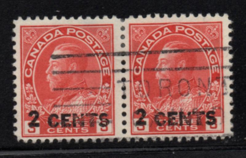 Canada Sc 139 1926c  2c on 3 c G V Admiral stamp pair used