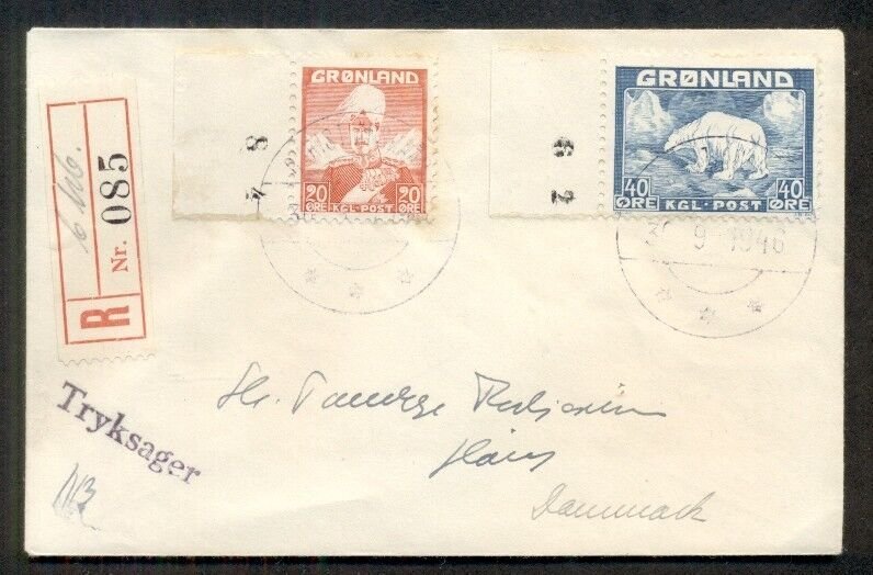 GREENLAND 1946, 20ore + 40ore tied Christianshaab on registered cover to Denmark