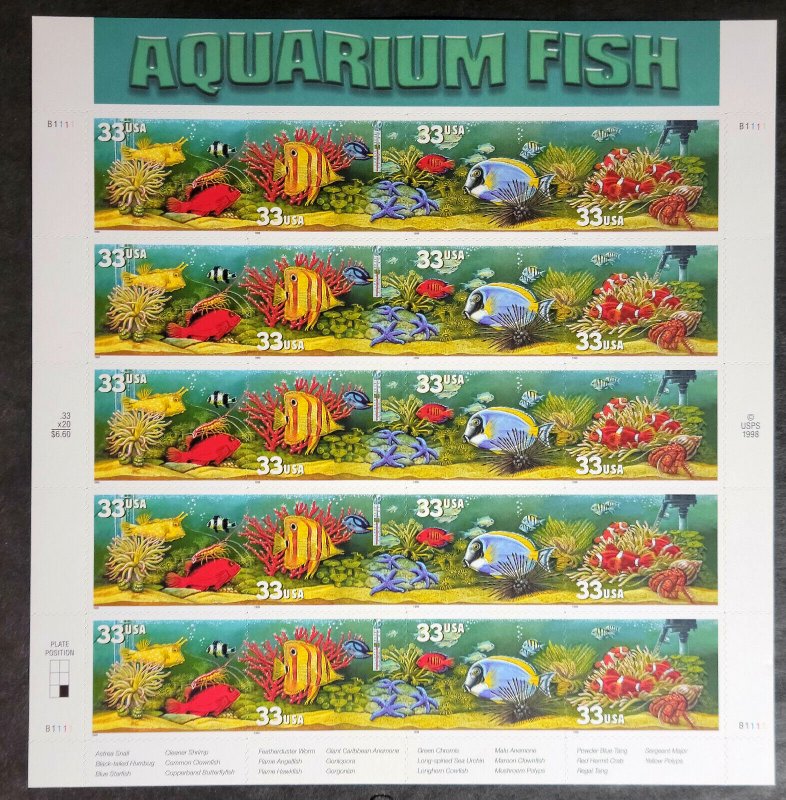 Scott #3320b (3317-3320) Aquarium Fish (Nemo) Sheet of 20 Stamps - MNH