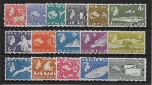 SOUTH GEORGIA SG1/16 1963-9 DEFINITIVE SET MNH