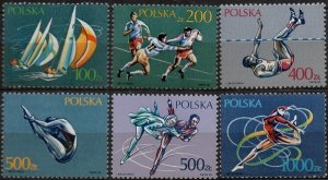 Poland 1990 MNH Stamps Scott 2959-2964 Sport Yachting Sailing Rugby Ice Skating