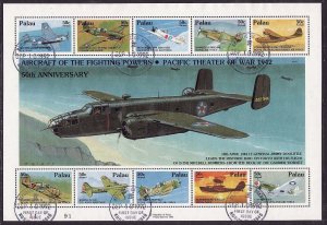 Palau-Sc#C22- id12-used Airmail sheet-WWII-Ships-Planes-1992-