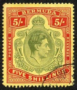 Bermuda SG118b KGVI 5/- Pale Green and Red/yellow Line Perf 14.25 (Ref 79) 