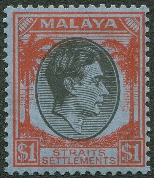 STRAITS SETTLEMENTS-1928 $1 Black & Red/Blue Sg 290 streaky/toned gum LMM V50214