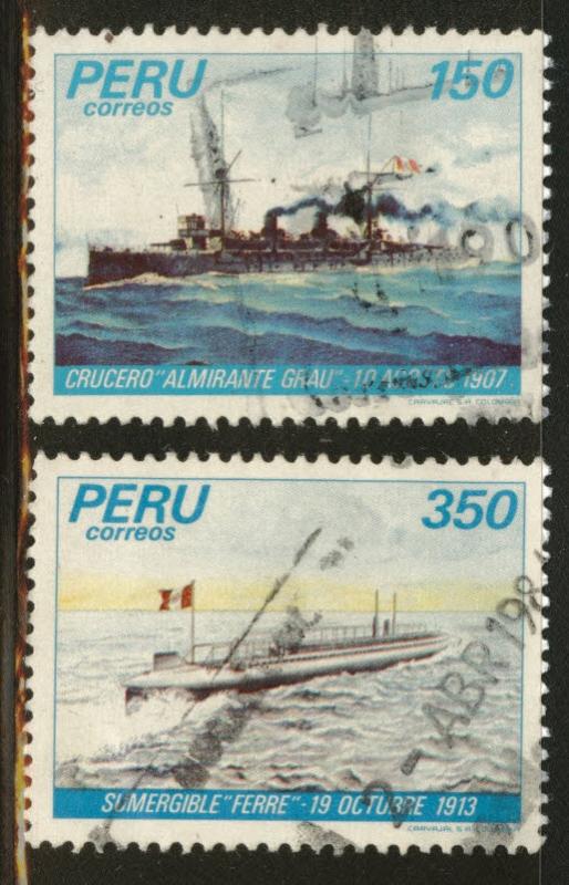 Peru  Scott 801-802 used military ship stamp set from 1983