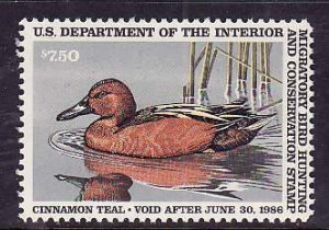 USA-Sc#RW52-unused NH $7.50 Migratory Bird hunting Stamp-Ducks-1986-