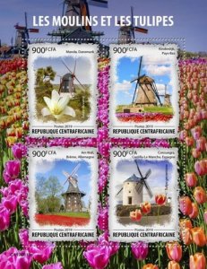 Central Africa - 2019 Windmills and Tulips - 4 Stamp Sheet - CA190913a