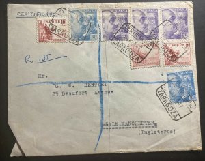 1947 Zaragoza Spain Certified Cover to Sale Manchester England