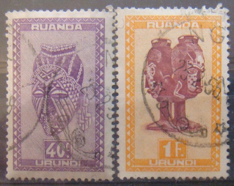 RUANDA URUNDI 1948 40c,1F Masks Used