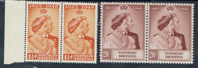 NORTHERN RHODESIA 1948 KGVI SILVER WEDDING SET PAIRS