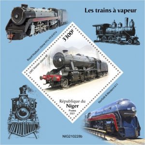 Niger - 2021 Steam Trains on Stamps - Stamp Souvenir Sheet - NIG210228b