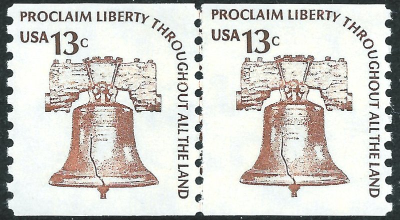 Sc 1618  13¢ Liberty Bell Coil Line Pair VF, MNH