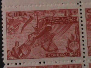 ​CUBA-1944- SC#C391-COLUMBUS-450TH ANNIV: DISCOVERY OF AMERICA-MNH BLOCK  VF