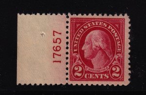 1923 Washington 2c carmine Sc 554 MNH 17657L VF plate number single CV $15