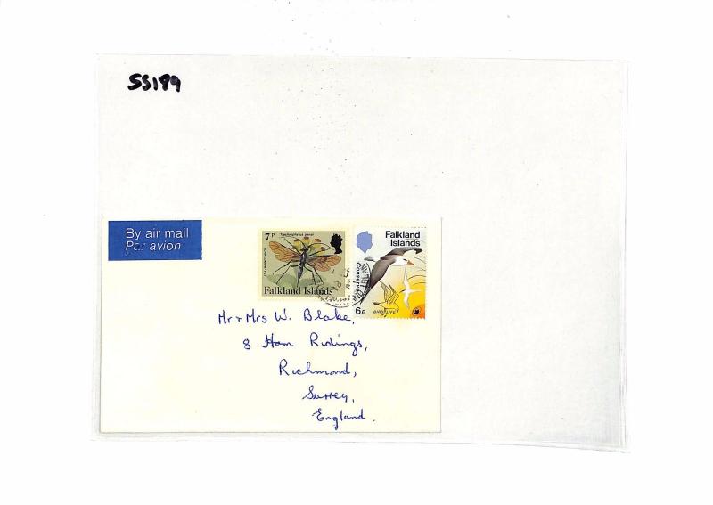 FALKLAND ISLANDS Commercial Air Mail BIRDS MOTHS Cover FARMING Surrey 1984 SS189