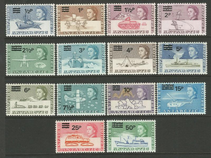 British Antarctic Territory (BAT) 1971 Decimal Surcharge Set MNH CV £85 SG24-37