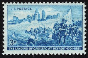 US 1000 MNH VF 3 Cent The Landing of Cadillac at Detroit 1701-1951