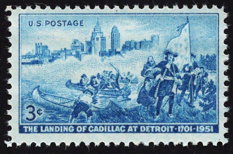 US 1000 MNH VF 3 Cent The Landing of Cadillac at Detroit 1701-1951