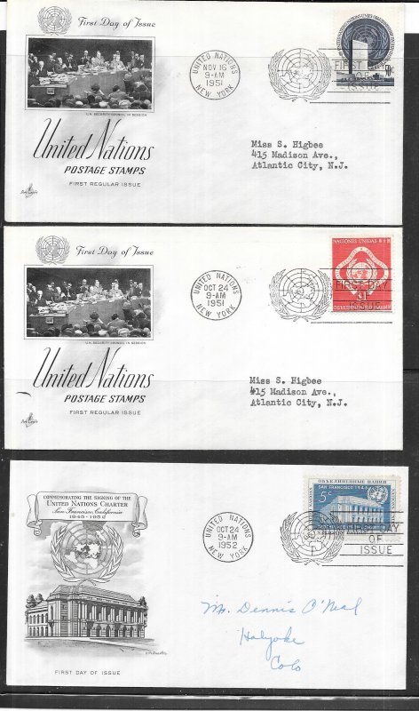 UN  #9,10,11  First Day Covers (FDC)  CV$17.00