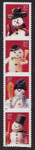 Catalog # 3676 79 Strip of 4 Stamps Christmas Xmas Santa Claus Wearing Diff. Hat