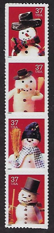 Catalog # 3676 79 Strip of 4 Stamps Christmas Xmas Santa Claus Wearing Diff. Hat