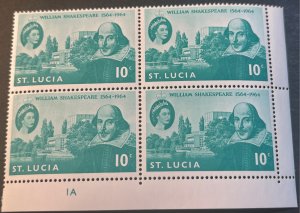 SAINT LUCIA # 196-MINT/NEVER HINGED-PLATE # BLOCK OF 4---1964