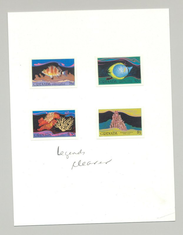 Grenada #1333-1337 Fish, Coral, Birds 4v & 1v S/S Imperf Proofs on 2 Cards