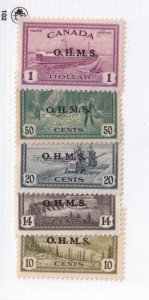 CANADA # O6-O10 VF-MNH PEACE ISSUE OHMS O/PRINTED CAT VALUE $720 (KK2)