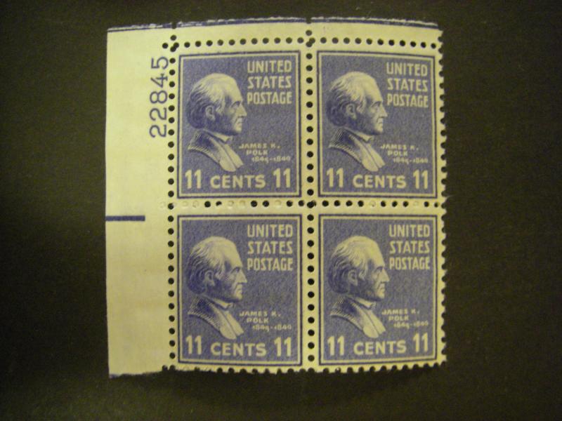 Scott 816, 11c James K. Polk, PB4 #22845 UL, MNH Prexie Beauty