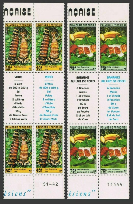 Fr Polynesia 474-475 blocks/4,MNH.Michel 495-496. Local food.Crayfish,Bananas.