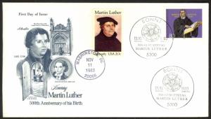 USA / GERMANY 1983 MARTIN LUTHER Dual Country Franked FDC Sc 2065 / 1406