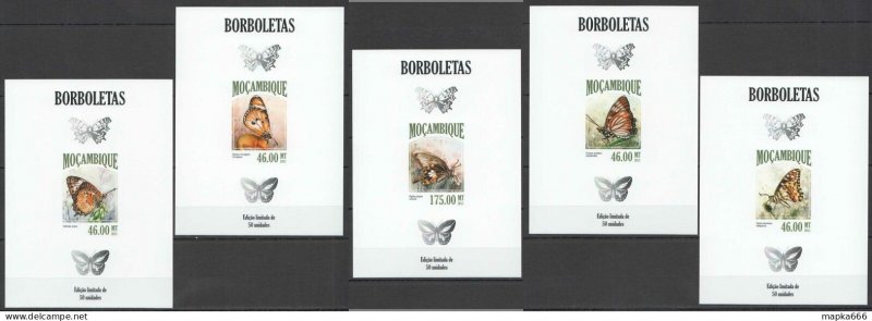 Lx046 Imperf 2013 Mozambique Butterflies Fauna !!! Uv Cardboard 5Bl Mnh