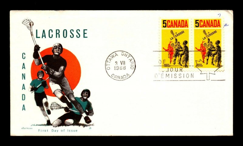 Canada 1968 Lacrosse FDC / Jackson Cachet / UA - L12375