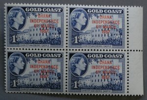 Ghana #5-13, 25-27 XF Unused NH Blocks of 4 Overprint Ghana Independence