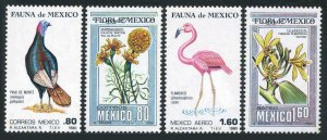 Mexico 1195-1196, C632-C633, MNH. Mi 1705-1708. Turkey, Flamingo, Flowers. 1980.