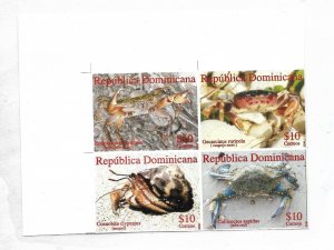 DOMINICAN REPUBLIC 2009 CRUSTACEANS CRABS BLOCK OF 4 IMPERFORATED PROOF