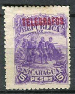 NICARAGUA; 1892 early classic TELEGRAFOS Optd. issue Mint hinged 5P. value