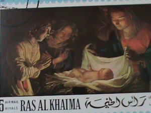 ​RAS AL KHAIMA-1968-CHRISTMAS  PAINTING-VIRGIN & CHILD-IMPERF CTO- S/S VF