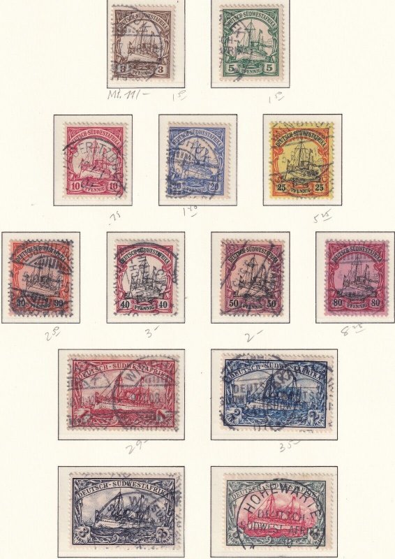 German SWA Sc# 13 / 25 Kaiser's Yachts 1901 complete used set CV $285.15