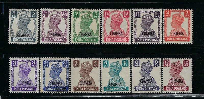 INDIA-CHAMBA- SCOTT #89-100 1942-44 OVERPRINTS MINT LIGHT HINGED