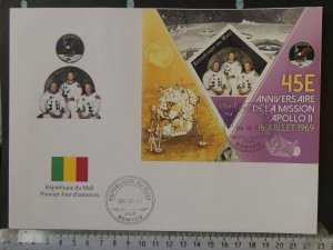 Mali 2014 large format FDC apollo 11 space s/s flags 