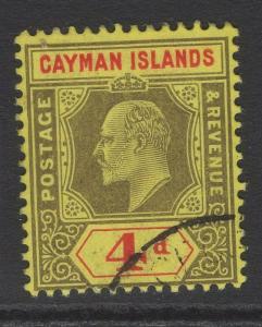 CAYMAN ISLANDS SG29 1908 4d BLACK & RED/YELLOW FINE USED